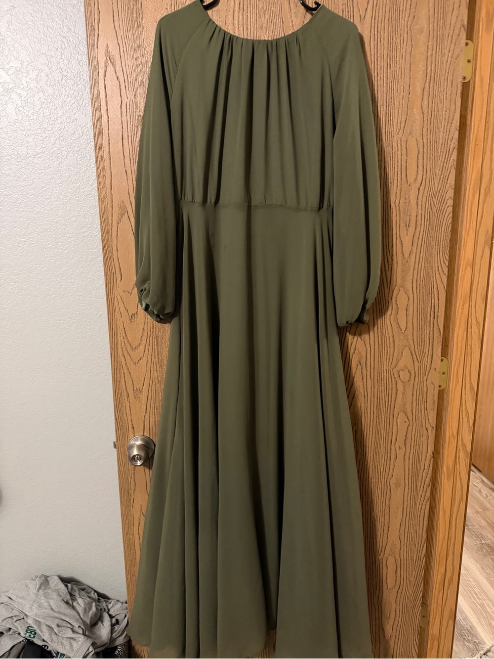 Olive Green Long Sleeve Maxi Dress - custom made